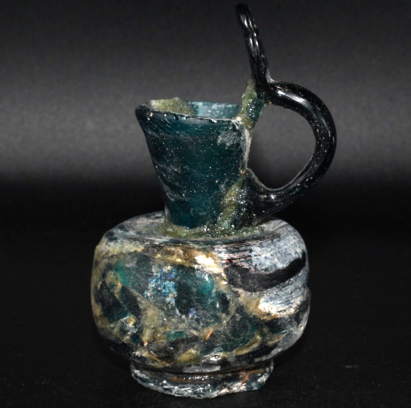Authentic Ancient Roman Glass Jug Vessel from Middle East Ca. 1st - 3rd Century