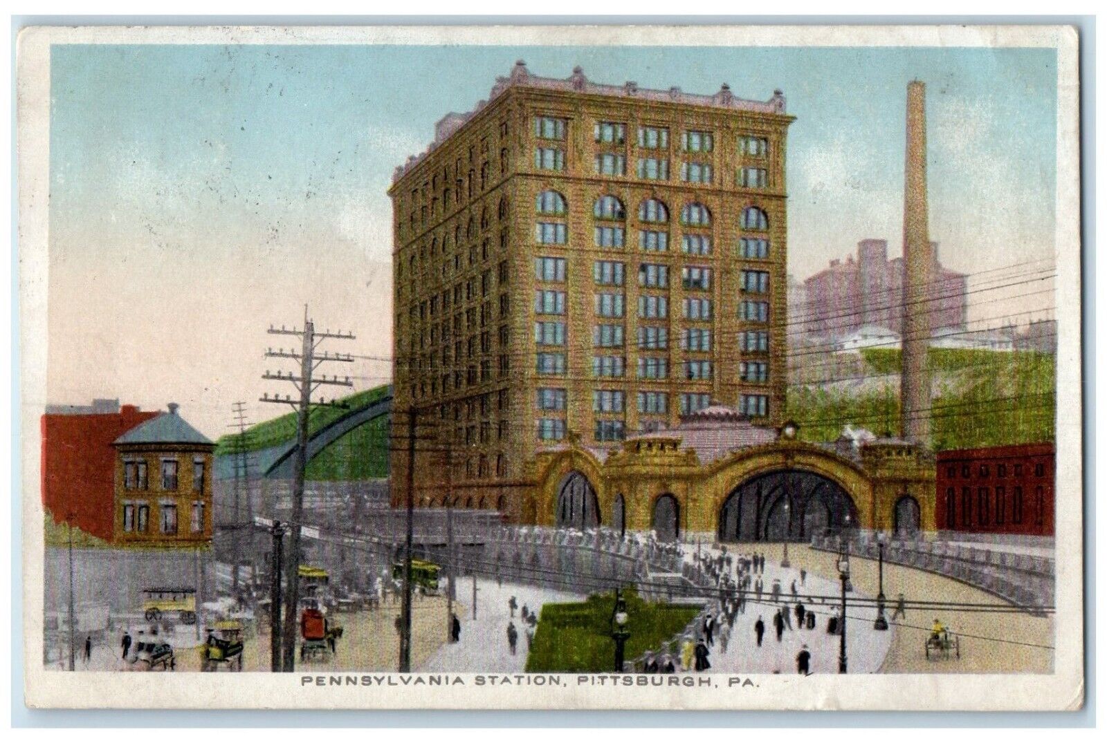 1913 Pennsylvania Station Depot Trolley Pittsburg Pennsylvania PA Postcard