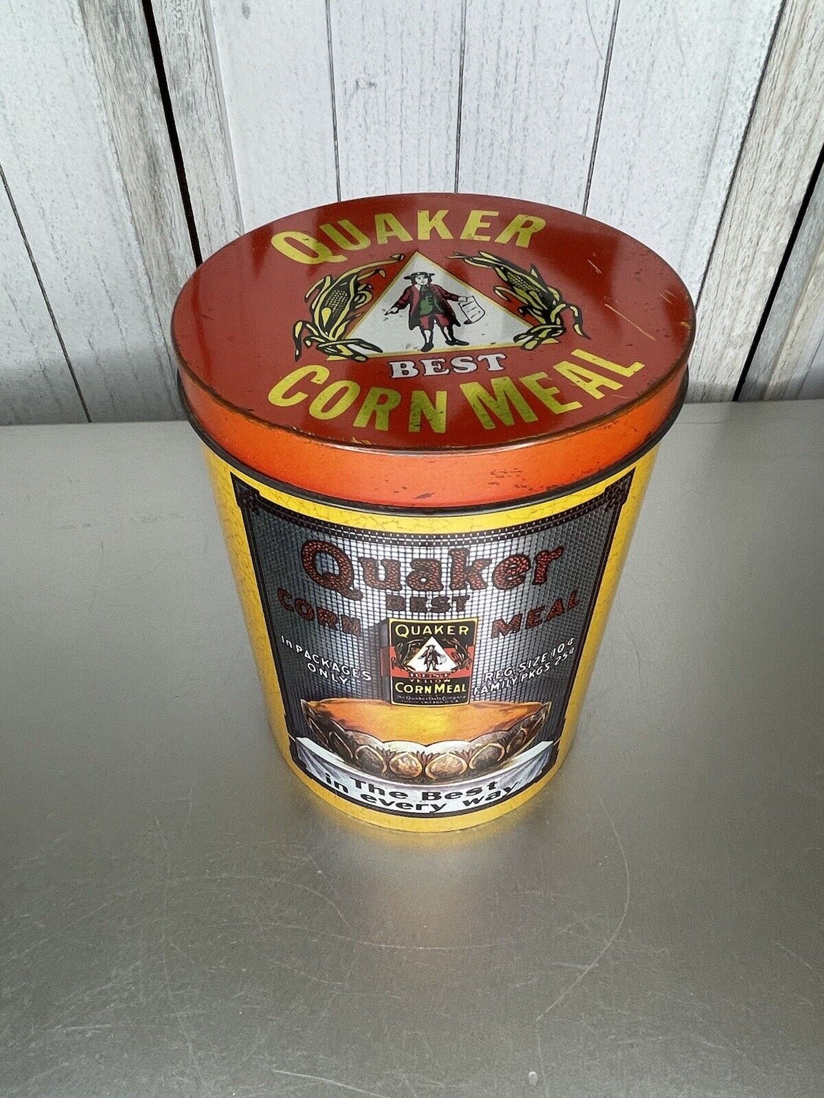 Vintage Quaker Best Corn Meal Collectible Tin Decor Cheinco 5.5 x 7.5\