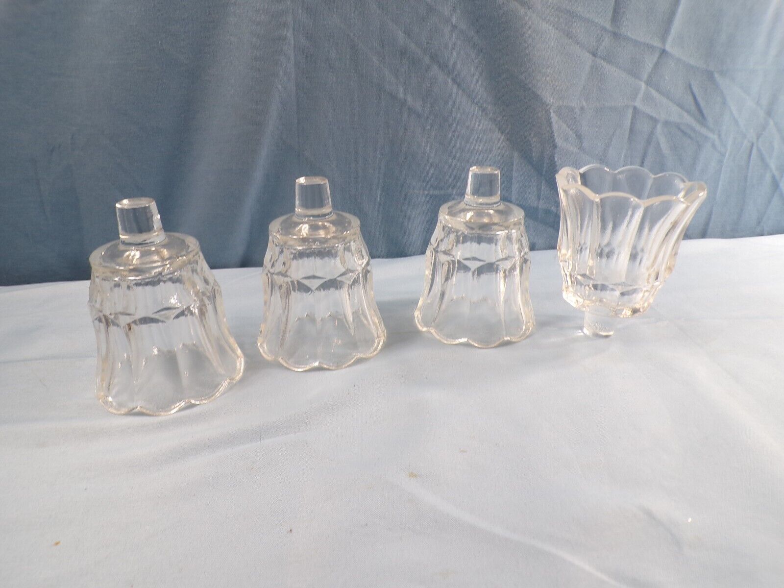 Lot of 4 Clear Glass Pegged Votive Candle Holders w/ Flared Ribbed Design