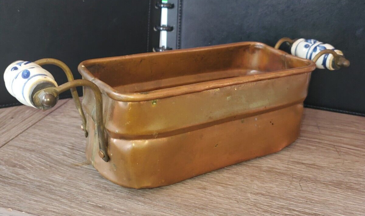 Vintage Copper / Brass Planter Box  Blue Handles