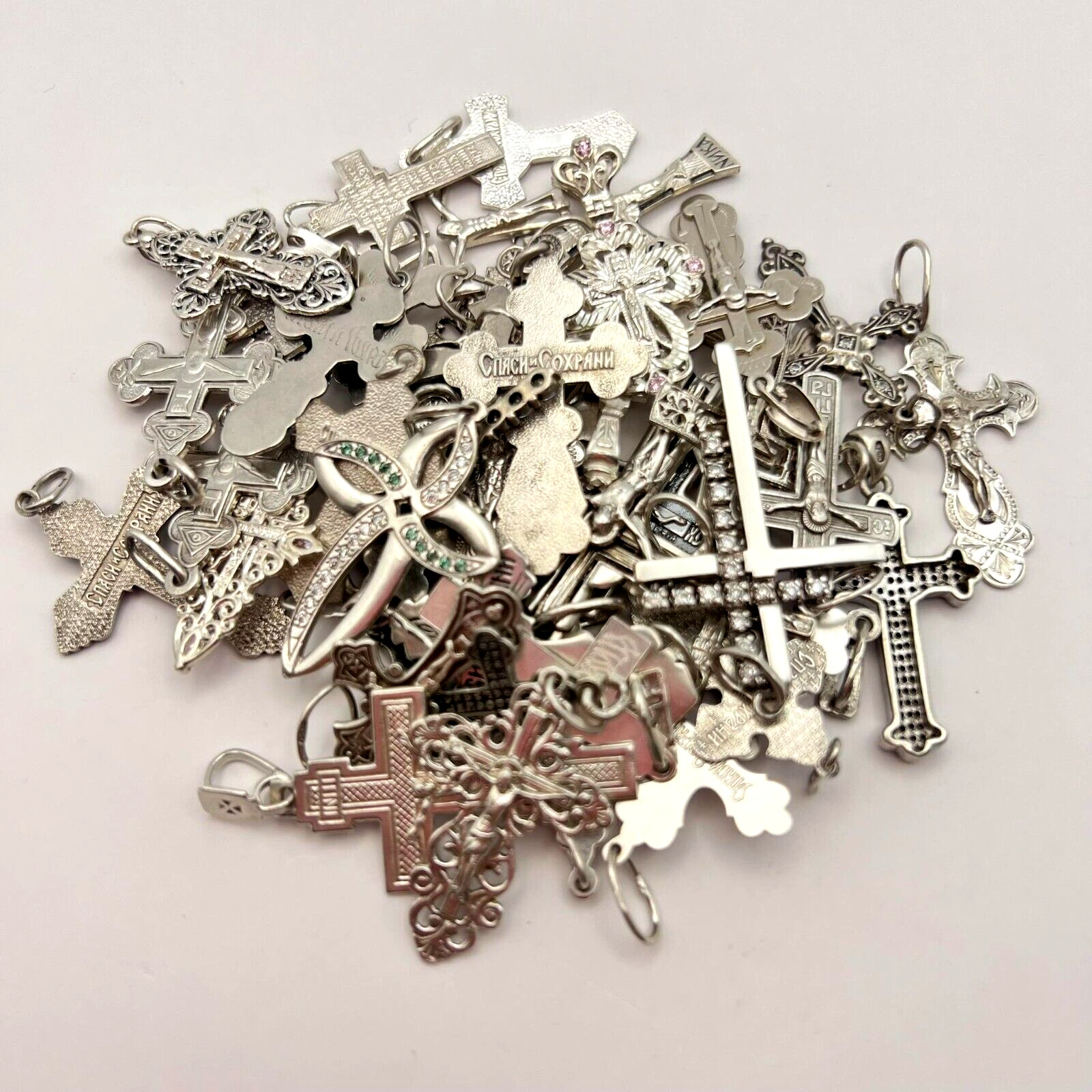 Vintage Sterling Silver 925 Christian Religion Crosses Jewelry NOT Scrap 100 gr