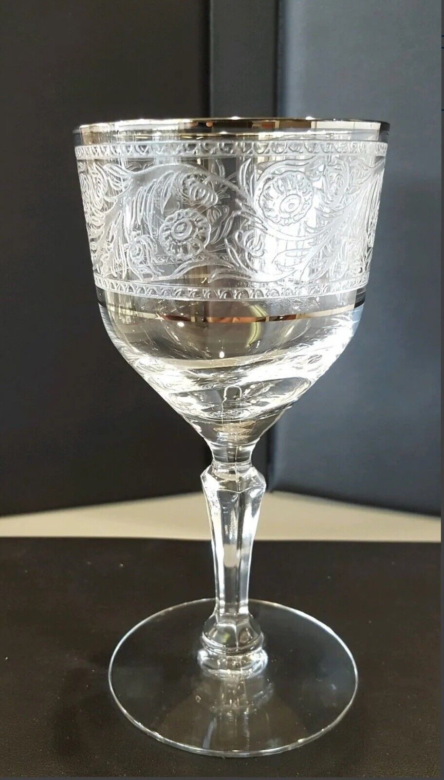 4 FOSTORIA crystal RENAISSANCE PLATINUM pattern Wine Goblet 5 3/4