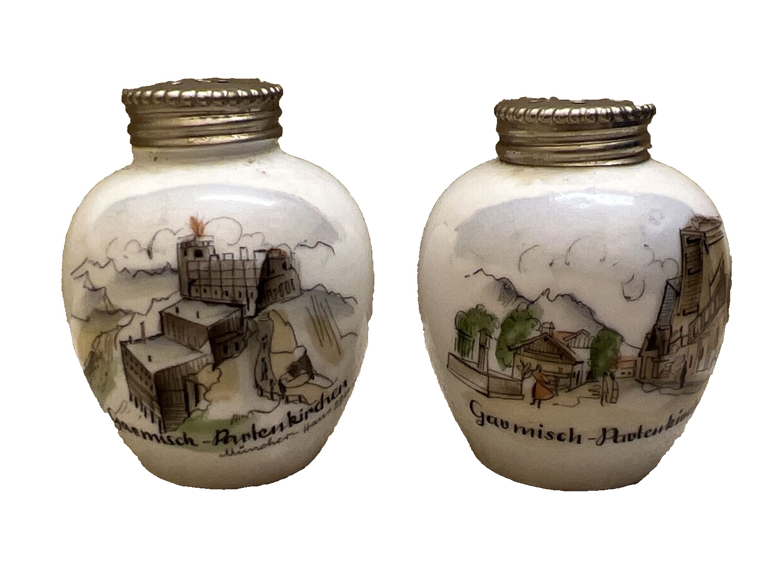 Vintage Ceramic Salt And Pepper Shakers Garmisch-Partenkirchen Germany