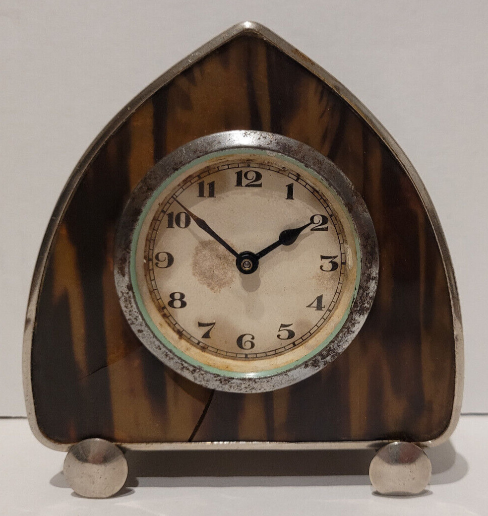 Antique 19th Century c1880’s French Silver Plated & Faux Turtle Shell Desk Clock