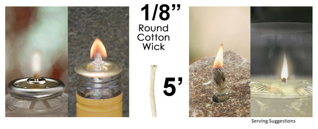 1/8 Round Cotton Wick 5\' Kerosene Lantern Lamp Tiki Rock Candle Wick USA Seller