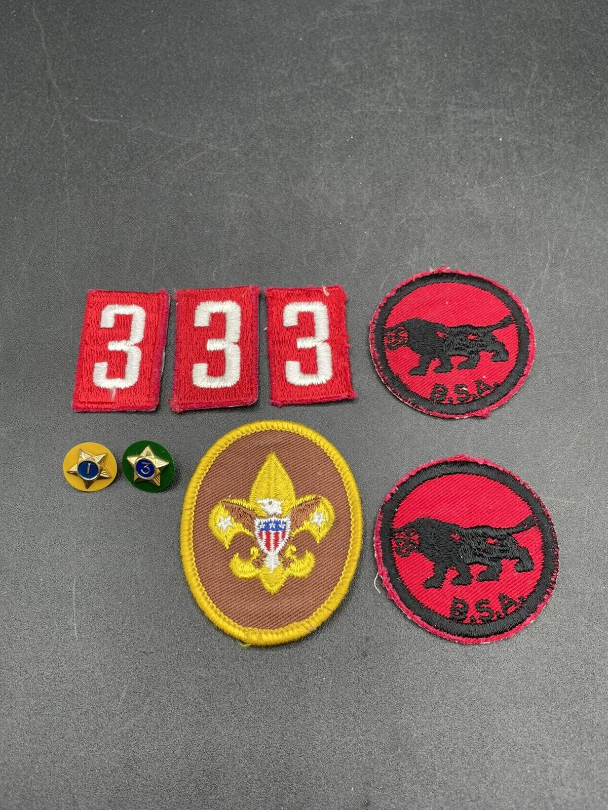Vtg Boy Cub Scouts BSA Badge Patch Lot Troop Numbers Pins 1 3