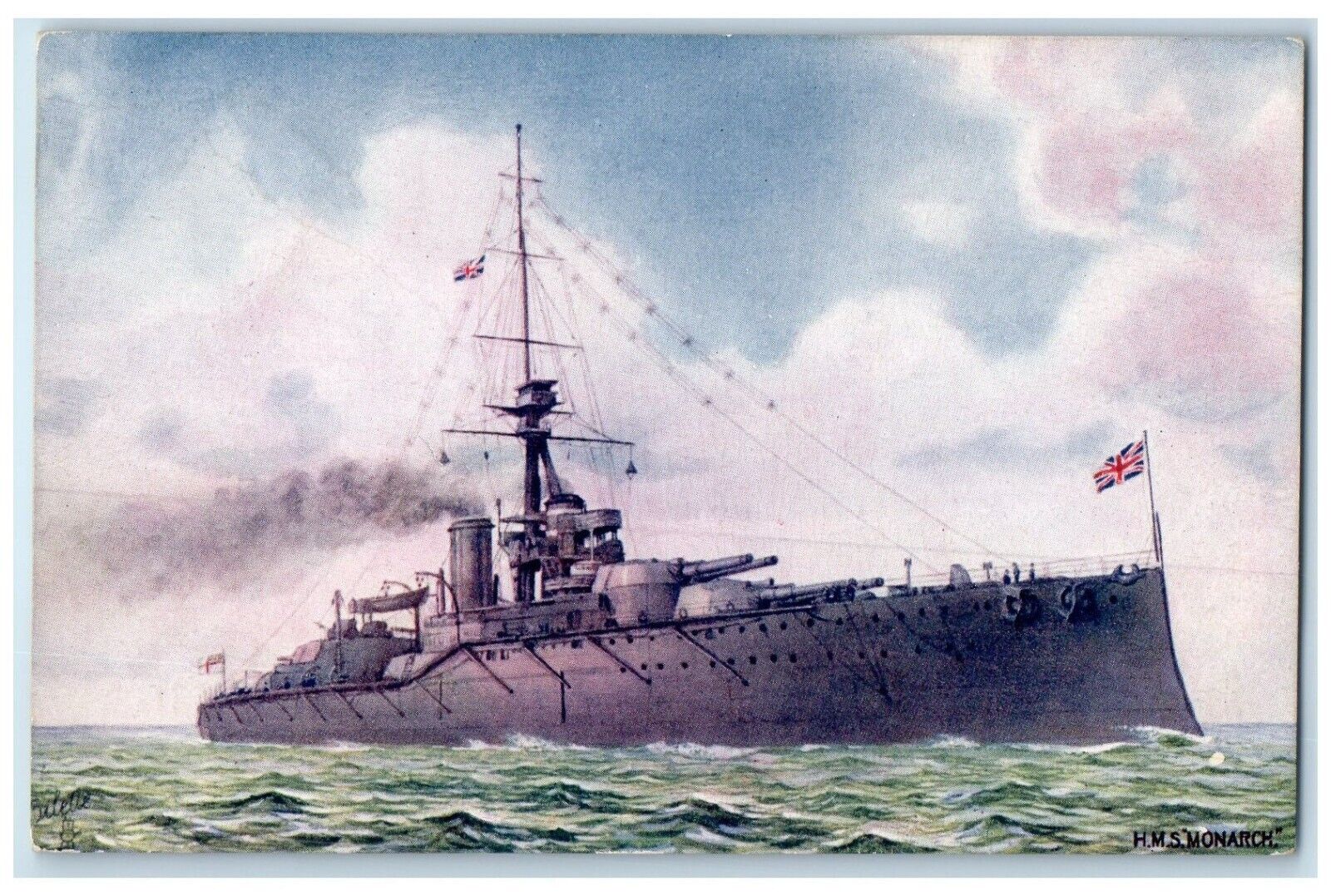c1910 H. M. S. Monarch Super Dreadnought Battleship Raphael Tuck & Son Postcard