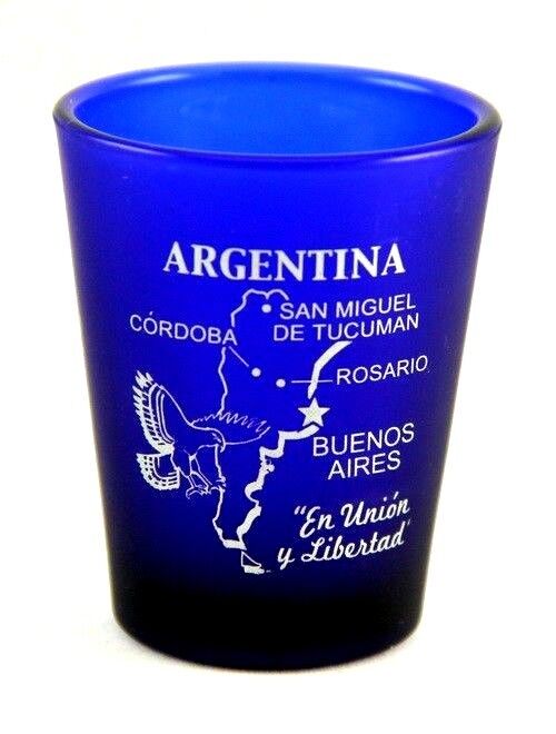 ARGENTINA COBALT BLUE FROSTED SHOT GLASS SHOTGLASS