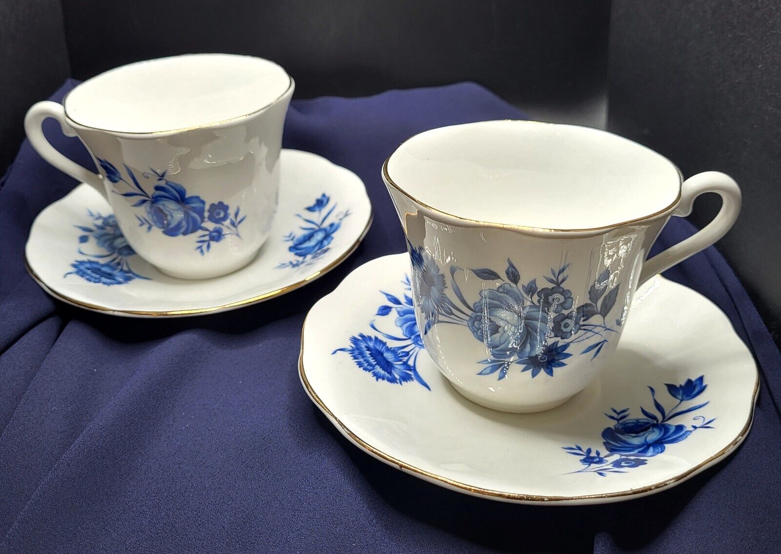 Lot of 2 Elizabethan China By Taylor & Kent England Tea Cup & Saucer Blue Rose