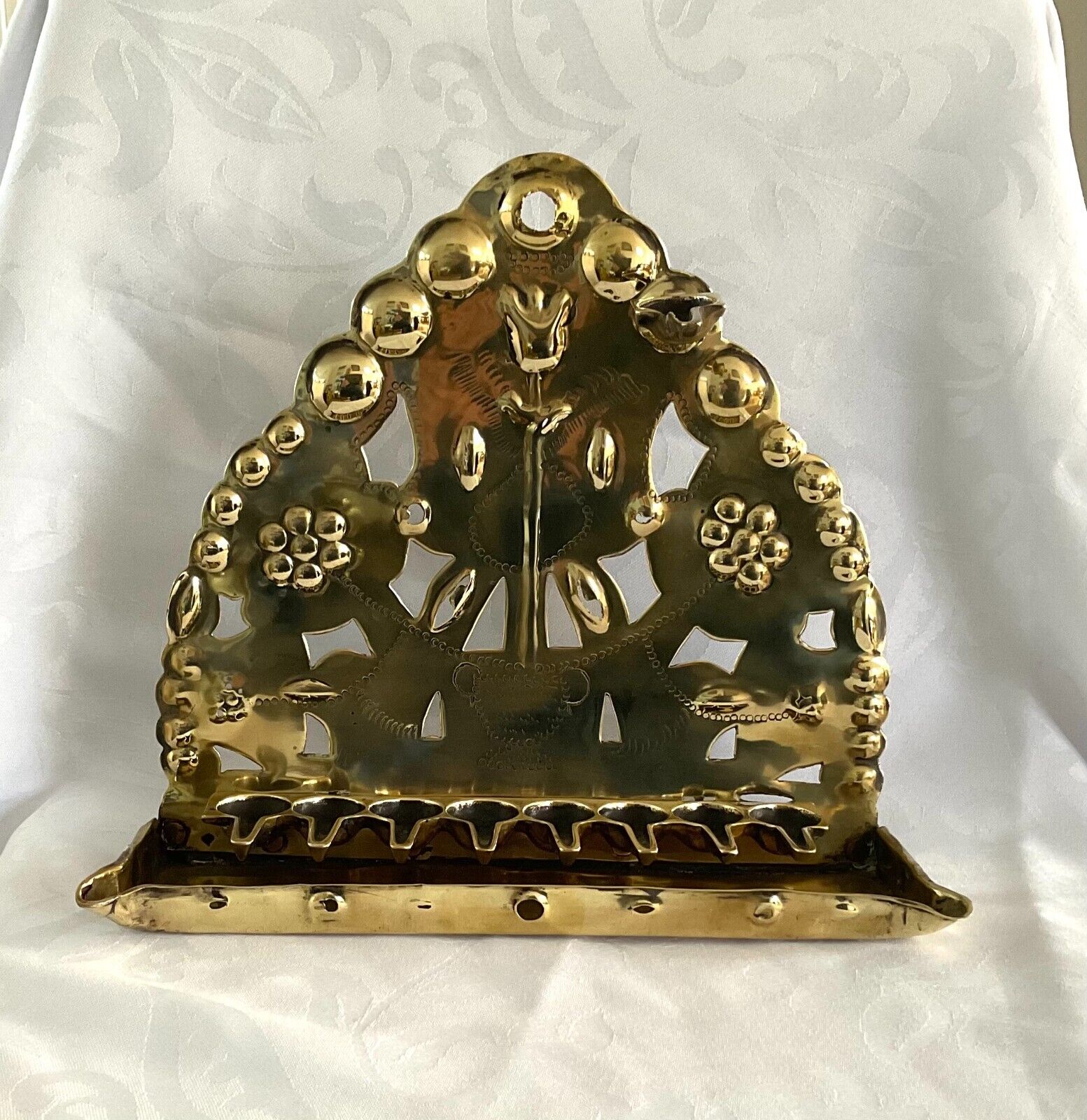 Judaica Gorgeous19th Century Dutch Brass Hanukkah Menorah Decorated With Menorah