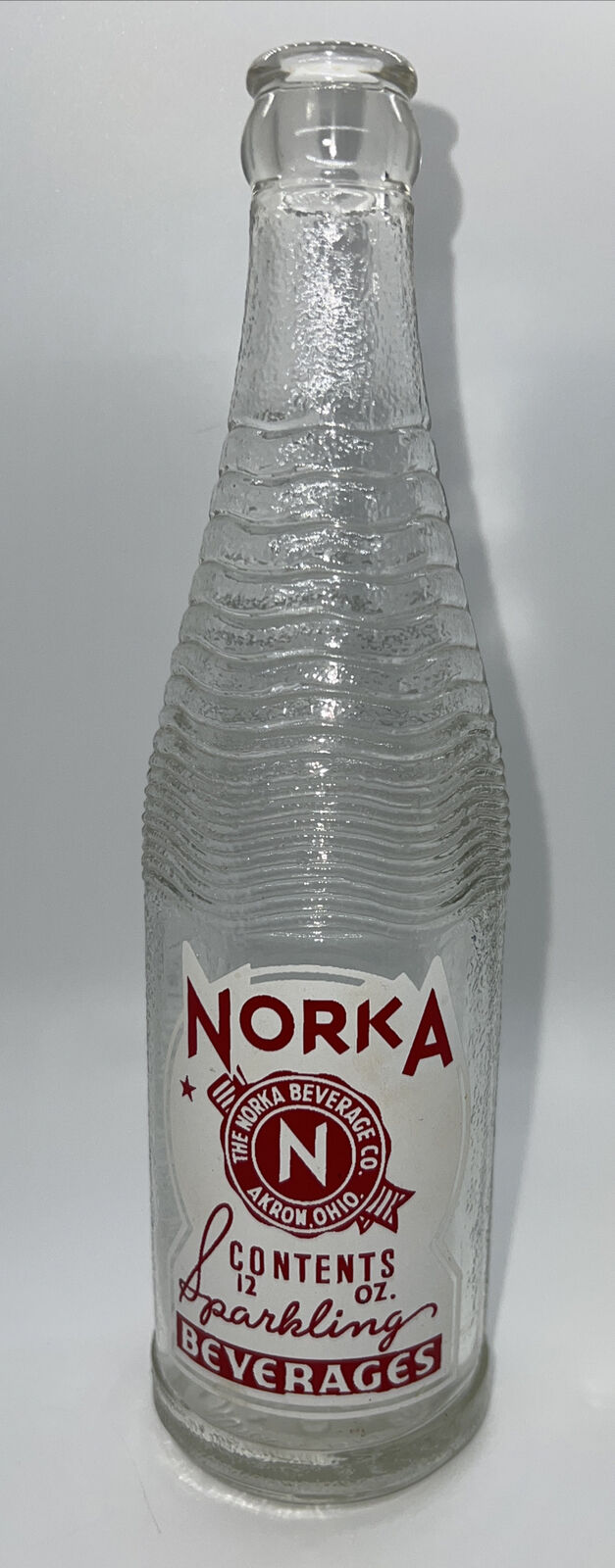 Vintage Norka Sparkling Beverages 12 oz Empty Glass Bottle Akron Ohio