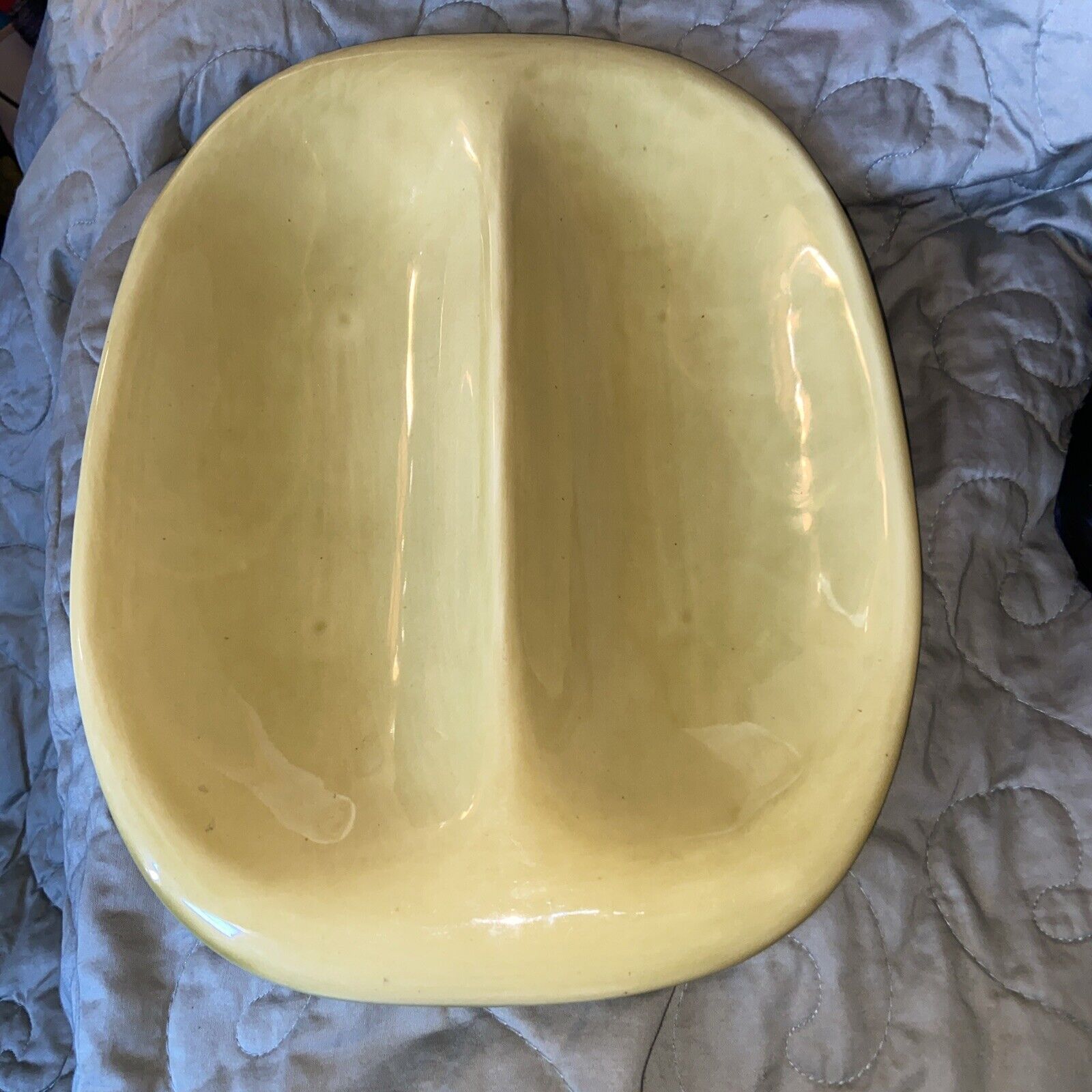 Vintage MCM Russel Wright American Modern Chartreuse Yellow 13.5” Divided Dish