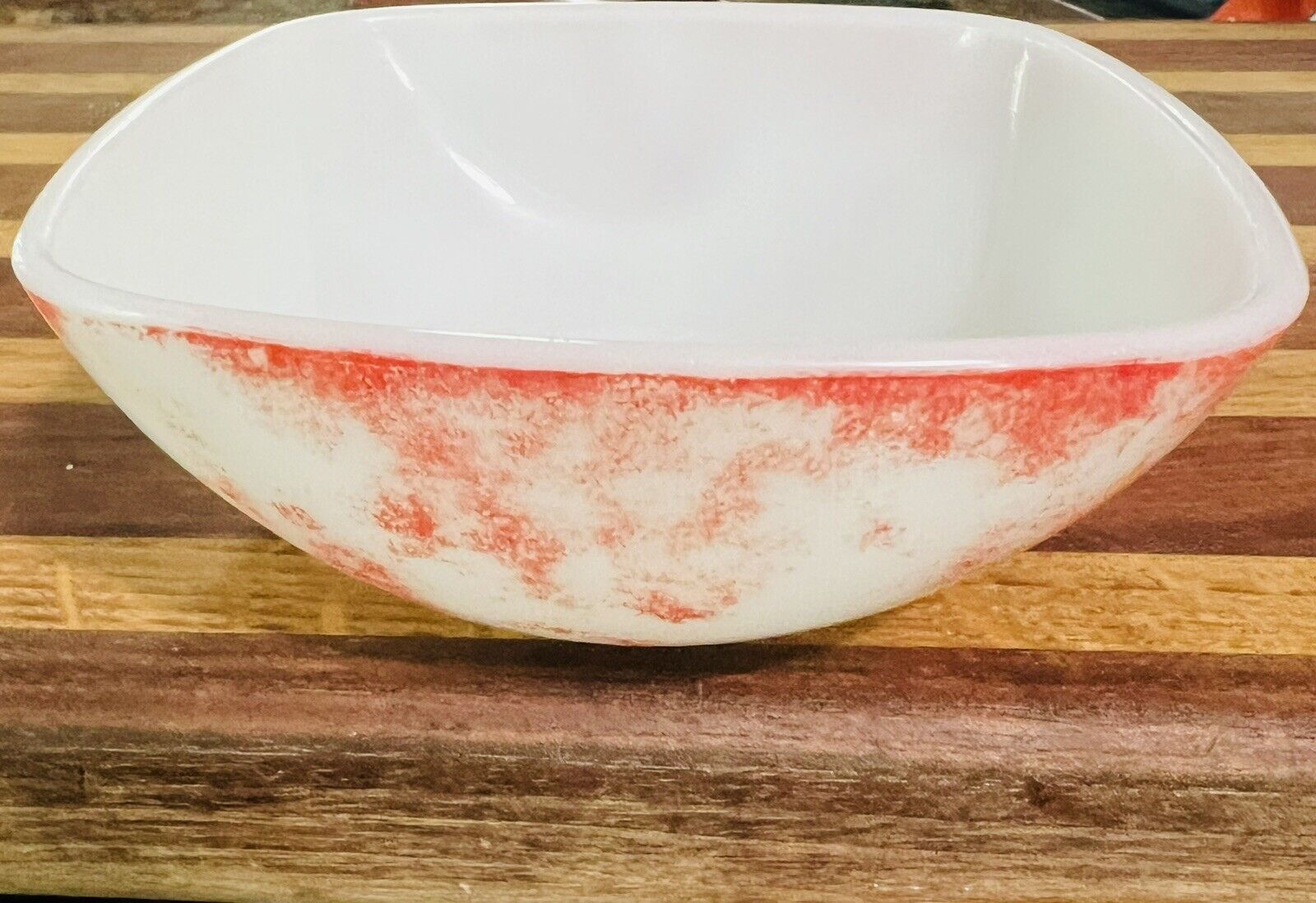 Vintage Pyrex 410-12  Ounce Red & White Marbled Bakeware- Rare Colors Look