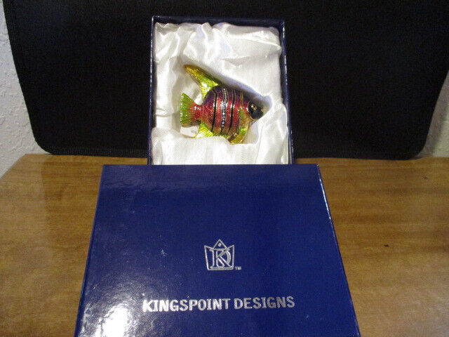 Kingspoint Designs Enamel and Bejeweled Crystal Fish Trinket Box & Necklace