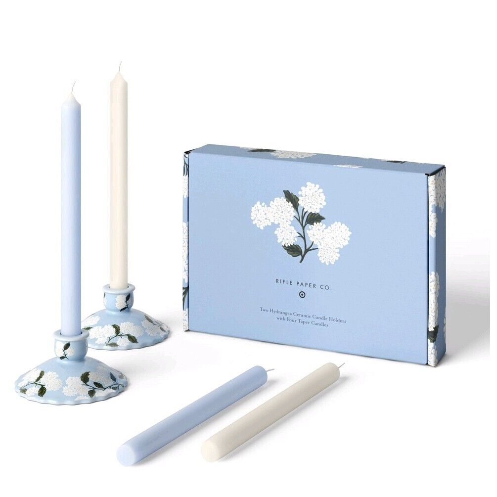 Rifle Paper Co. X Target 2 Hydrangea Ceramic Candle Holders With 4 Taper Candles