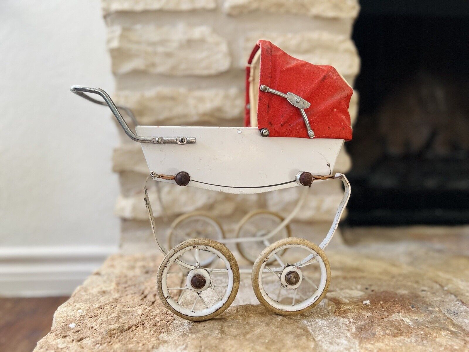 Vintage Mid-Century French Doll Pram/Stroller Buggy Carriage Red Brand France