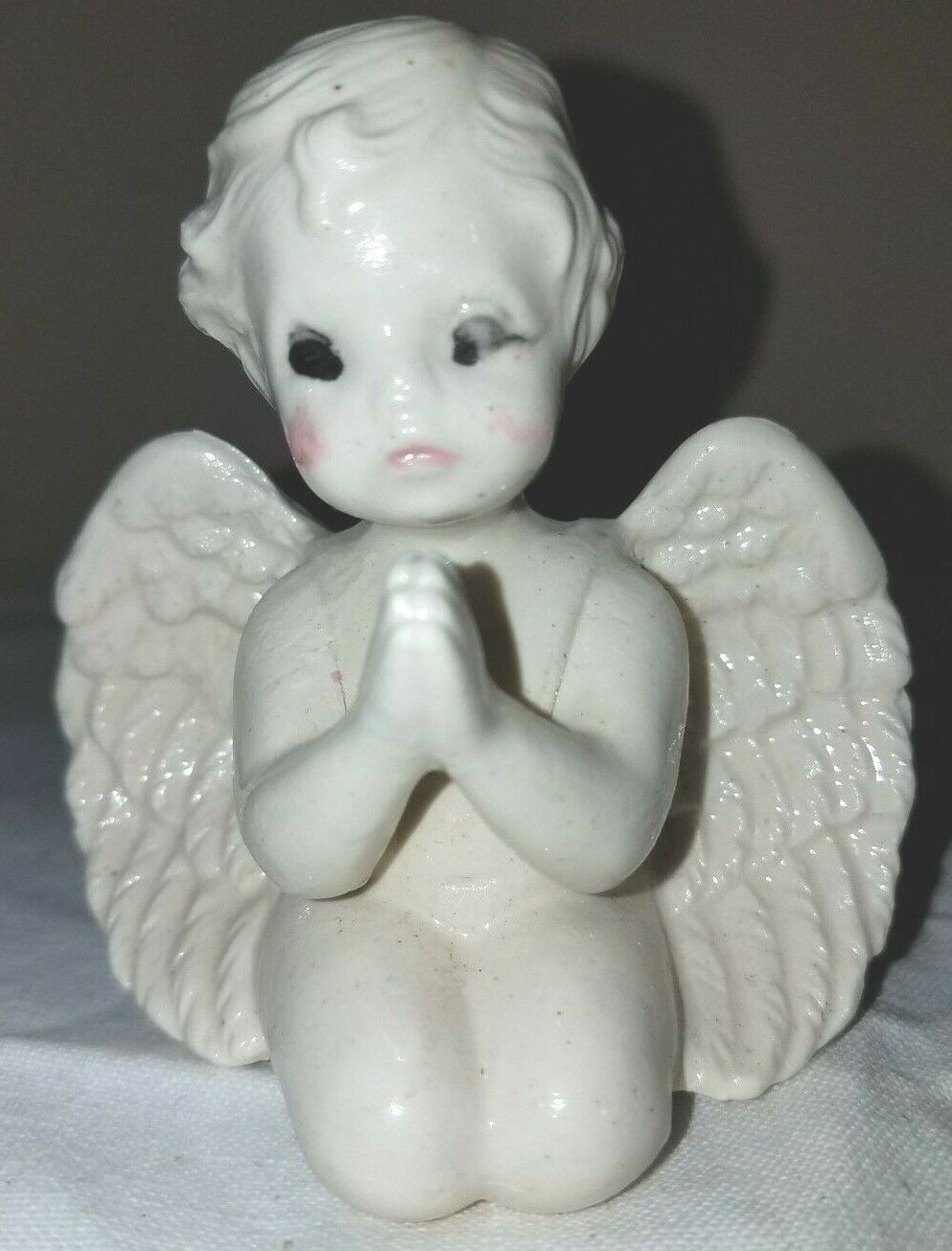 Angel  Winged Cherub 3” Inches Tall White Ceramic Praying Angel