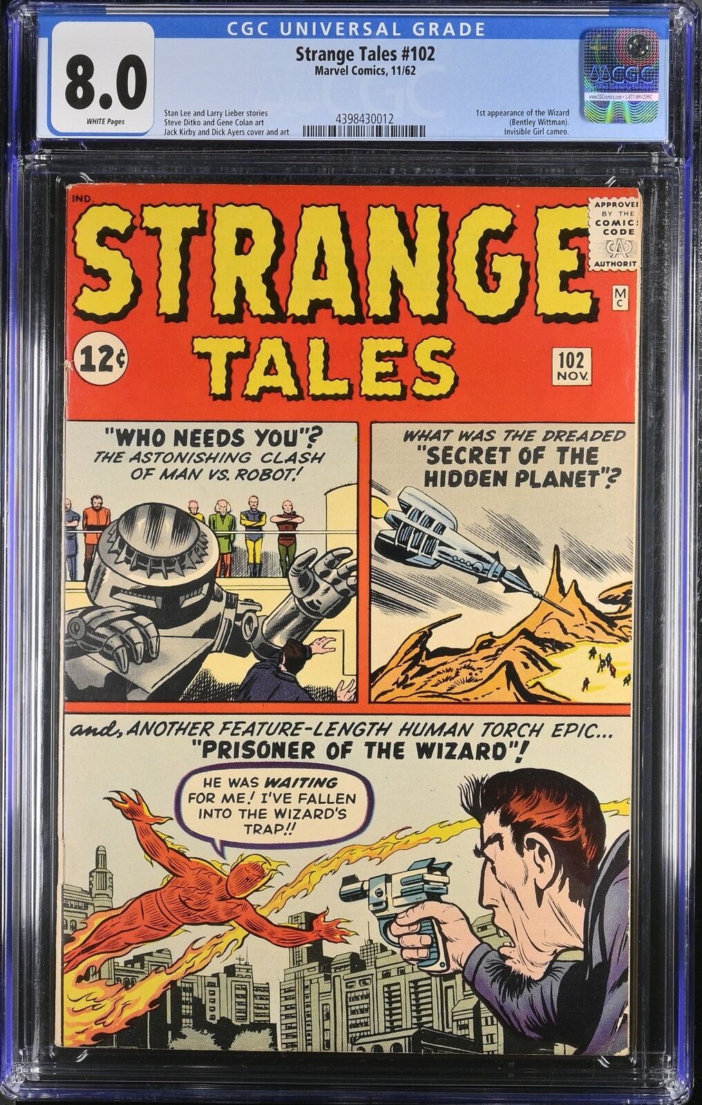 Strange Tales #102 CGC VF 8.0 White Pages 1st Appearance Wizard Human Torch
