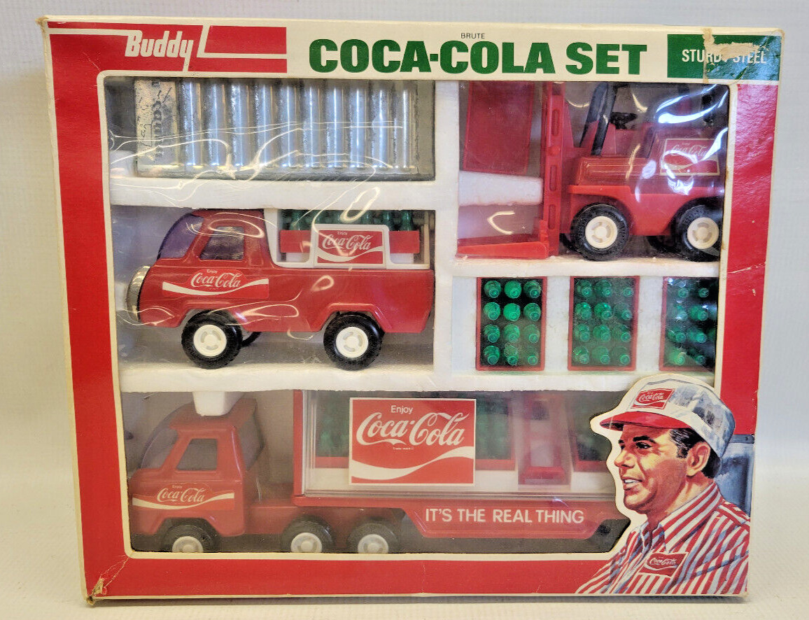 Vintage Buddy L 1976 Coca Cola 8 pc Set Delivery Truck Crates 4973 New in Box
