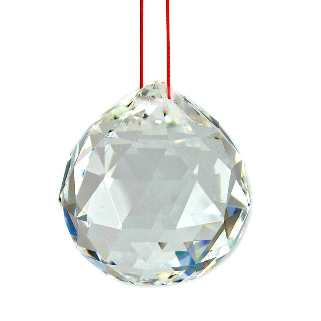 FENG SHUI HANGING CRYSTAL BALL Clear Faceted Sphere Sun Catcher Rainbow Prism