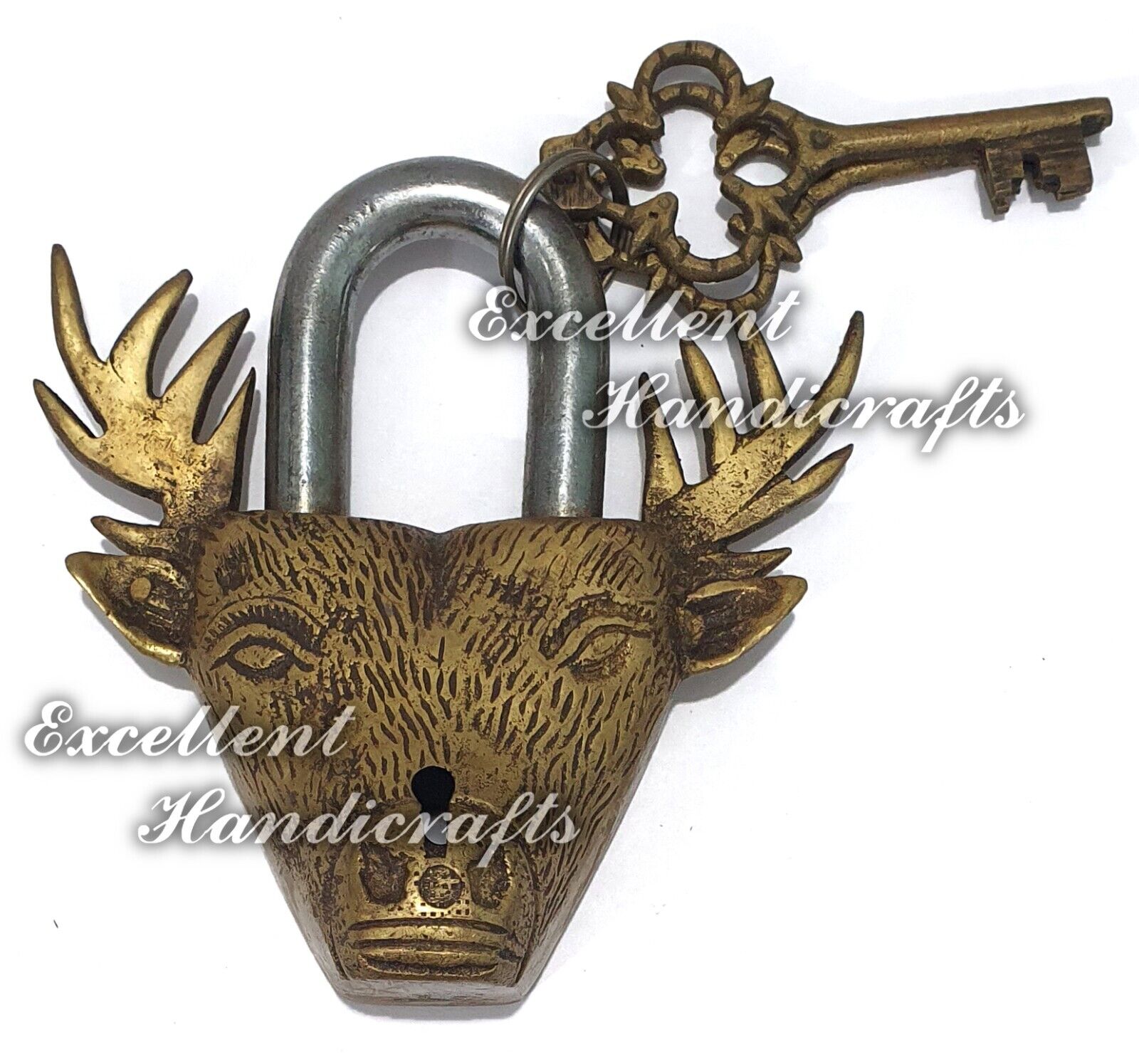 Attractive Antique & Vintage Style Brass made Reindeer face Padlock with 2 keys
