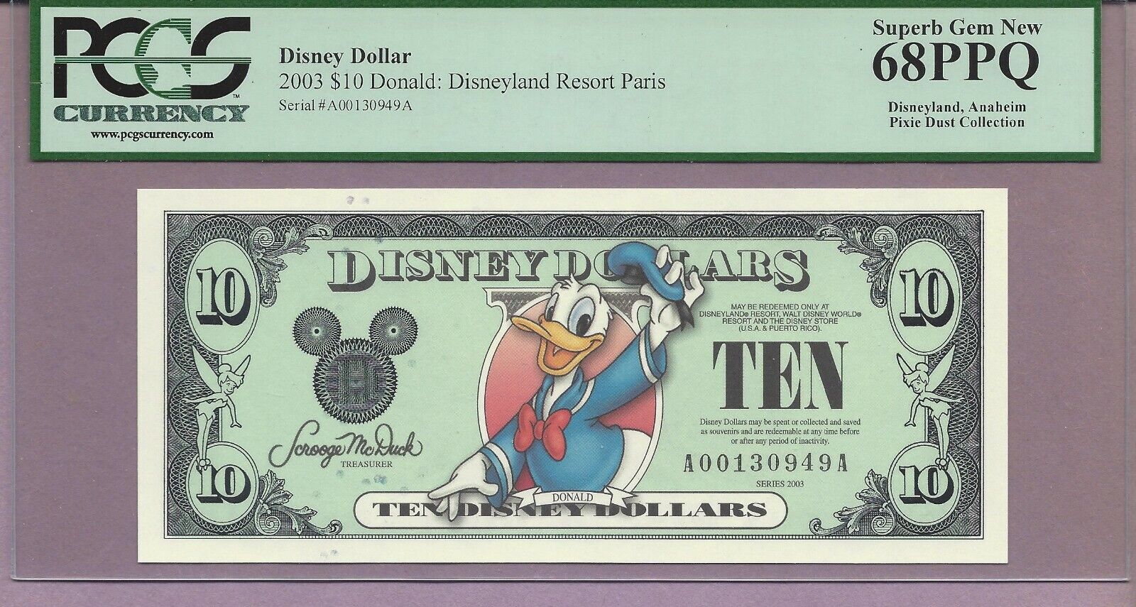 2003 $10A Donald Disney Dollar PCGS PPQ SUPERB GEM NEW
