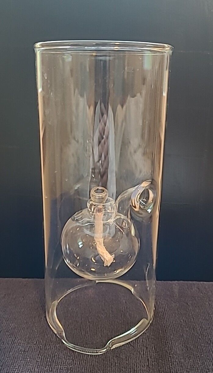 Wolfard Glass Blowing Company Hand Blown Clear Glass Oil Lamp 9”