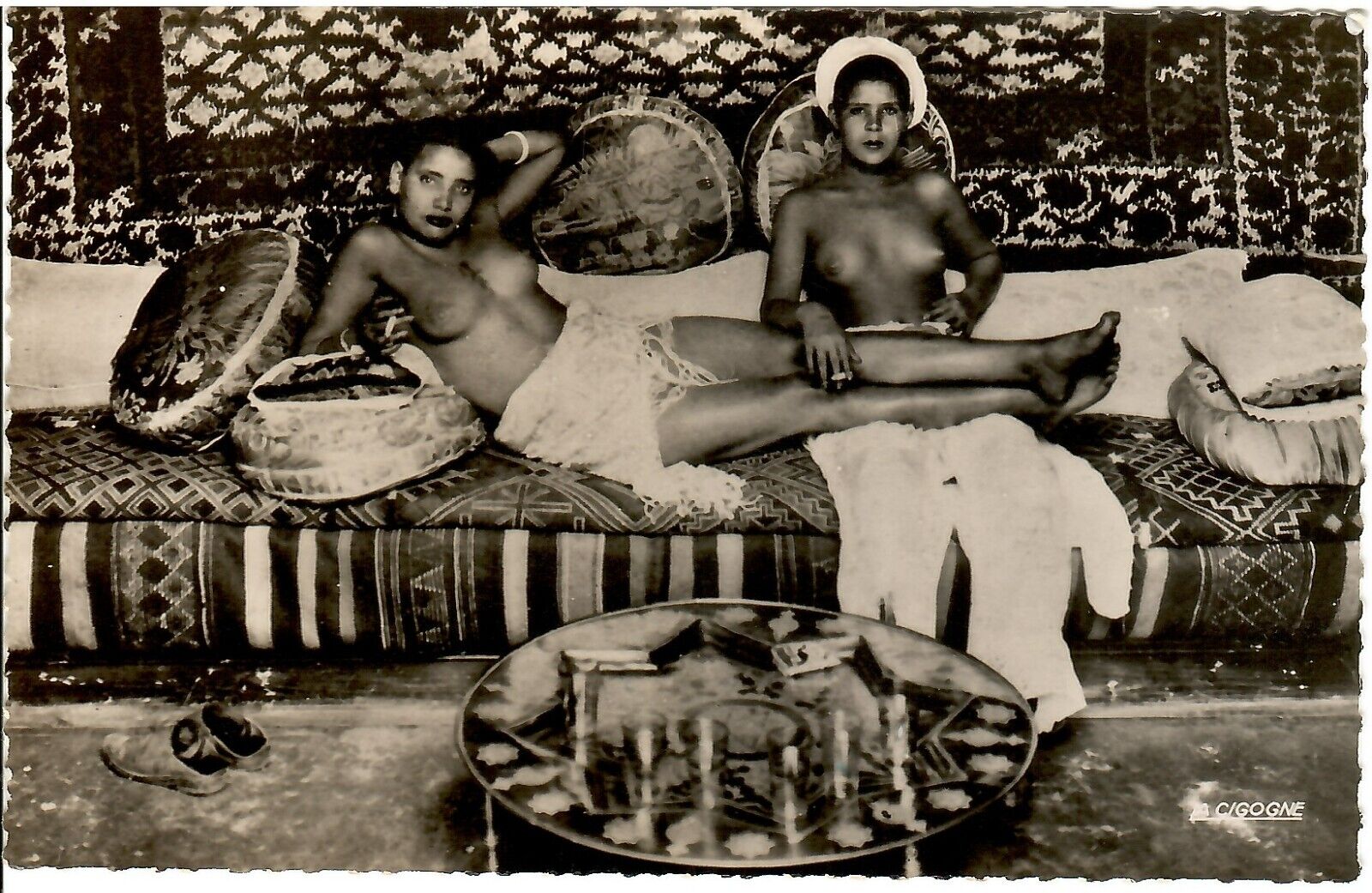 1920-40 Original RPPC Two Lovely Semi-Nude Harem Girls ~ Casablanca, Morocco