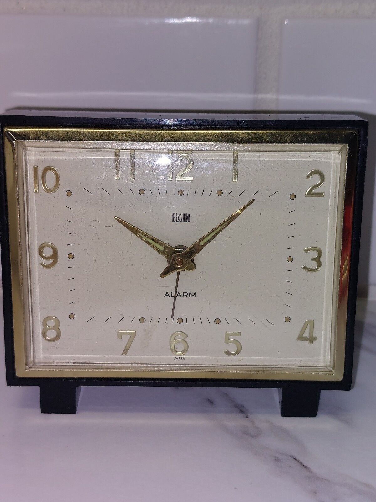 Elgin Desk Clock With Alarm AS IS Time Key Stuck & Spring Loose See Pics Vintage
