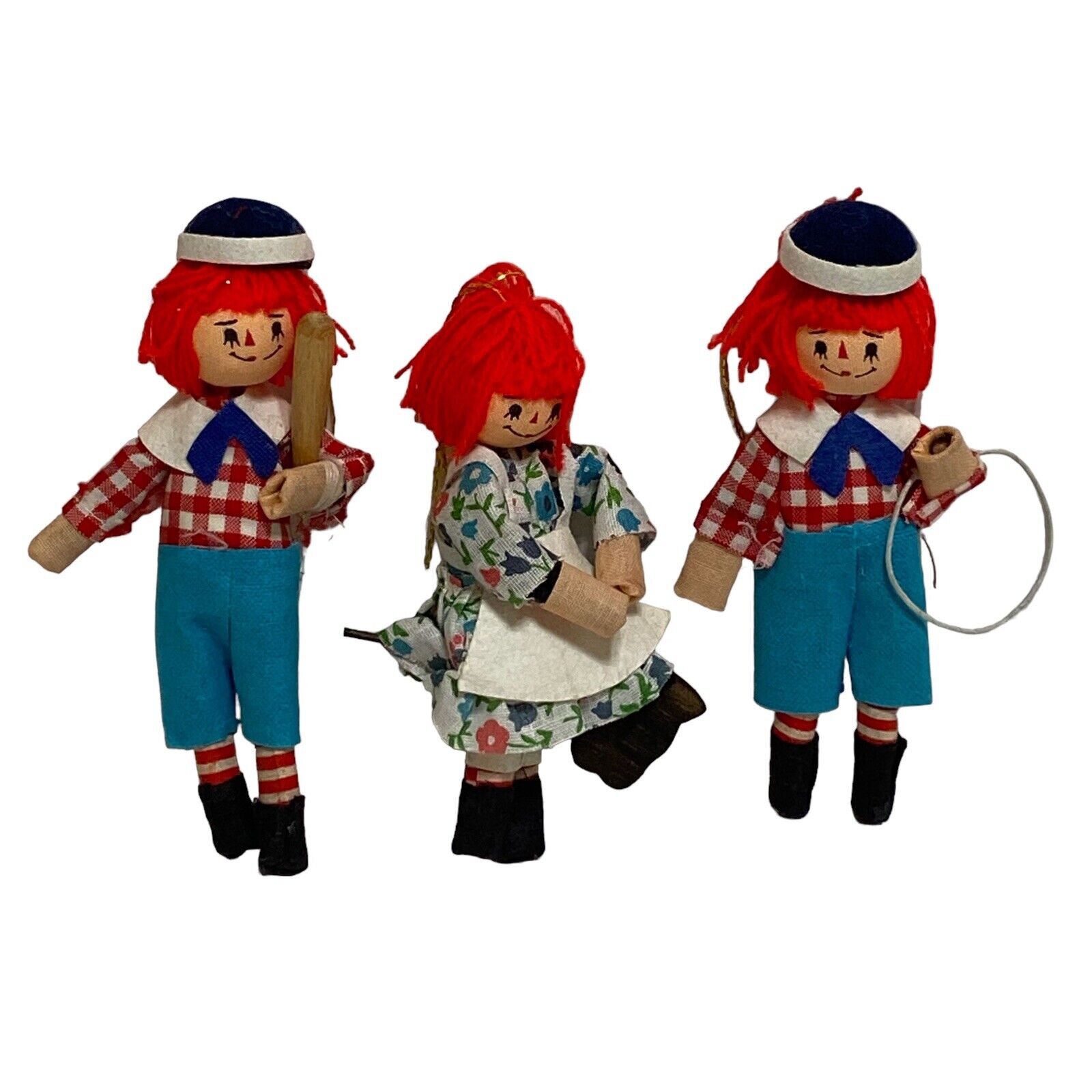 Vintage 1977 Raggedy Ann & Andy Playtime Ornaments Bobbs Merrill Lot Of 3
