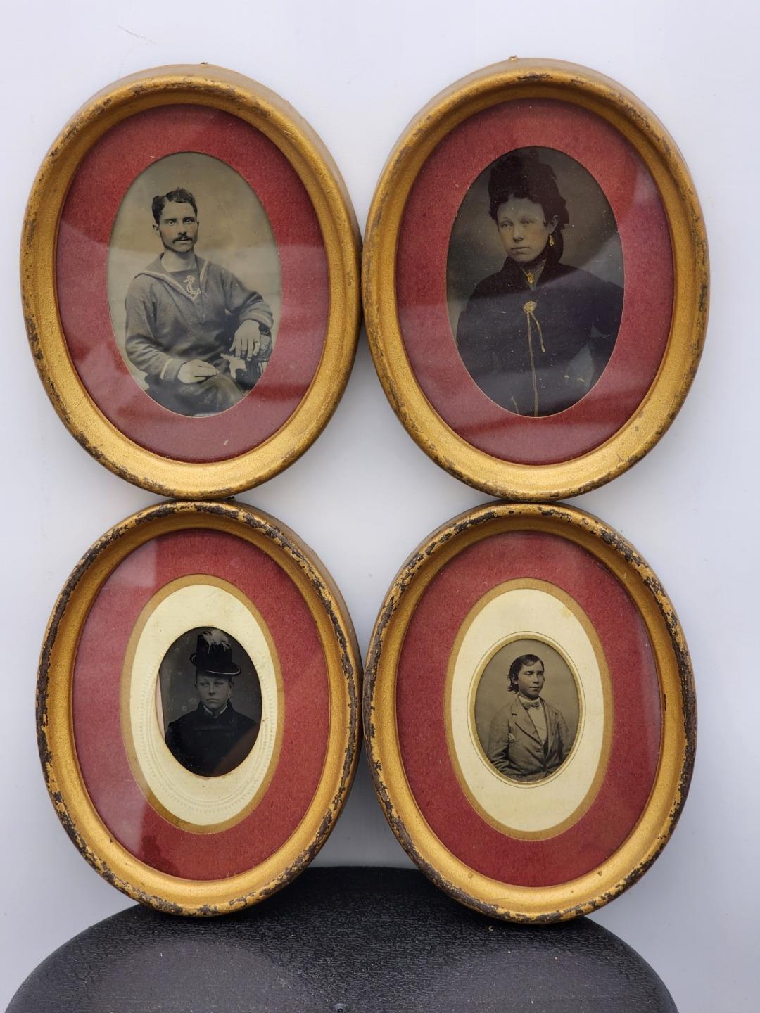 4 Vintage Tintype Soldier Military Family Pics Mat/Glass/Frame Case\'s 1855-1875