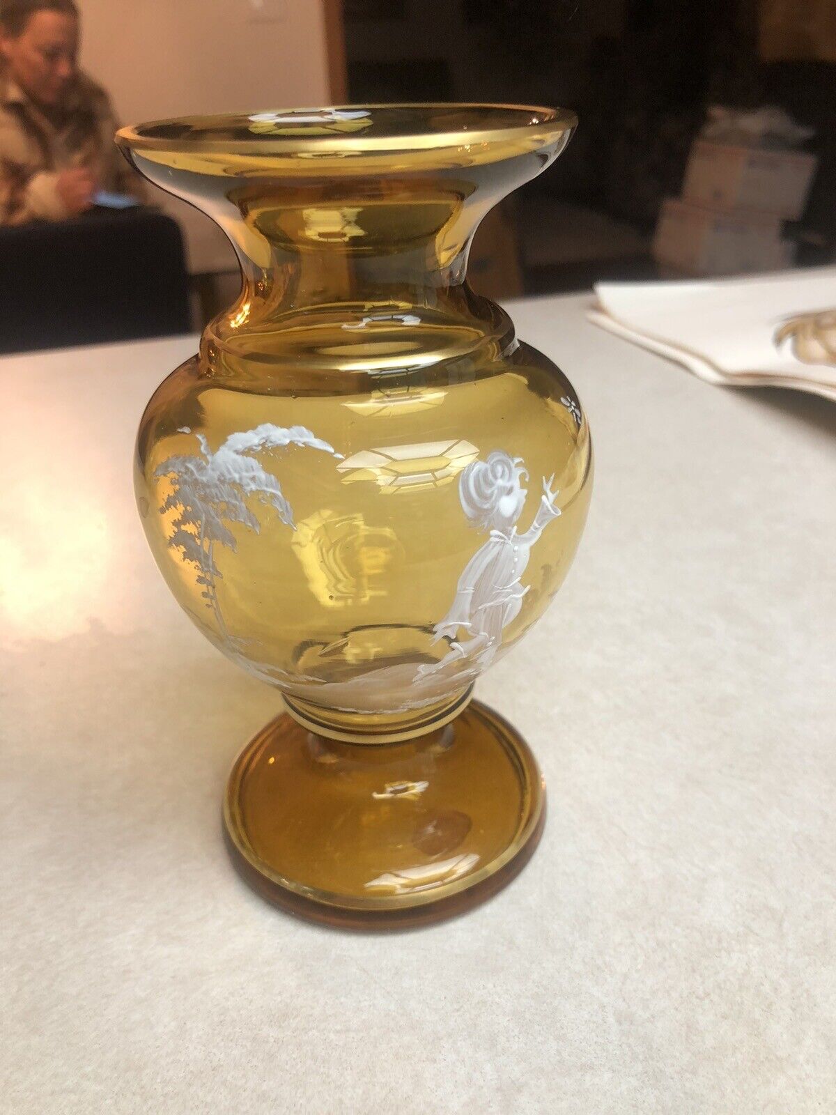 Vintage Mary Gregory Amber Glass Vase West Germany 5 1/2”