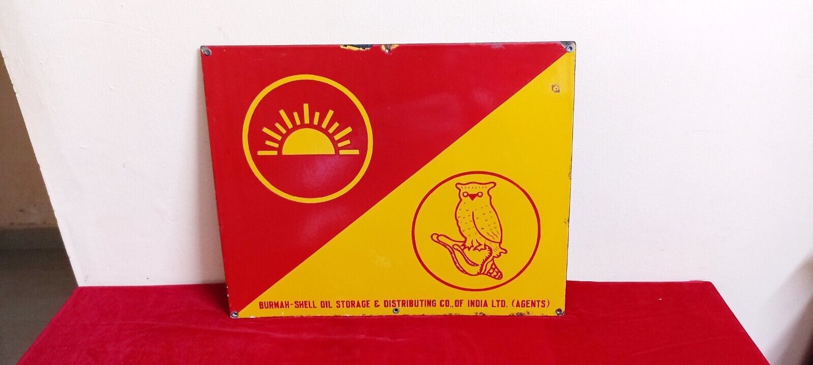 Owl Burma Shell Oil Original Antique Vintage Adt Tin Enamel Porcelain Sign Board
