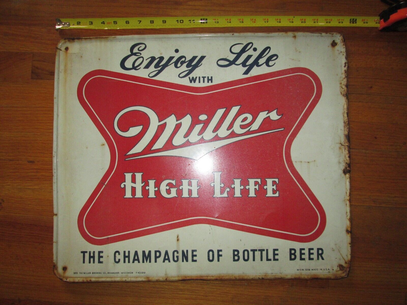 Antique Vtg 50s 1955 Miller High Life Metal Sign Champagne Advertising beer 23\
