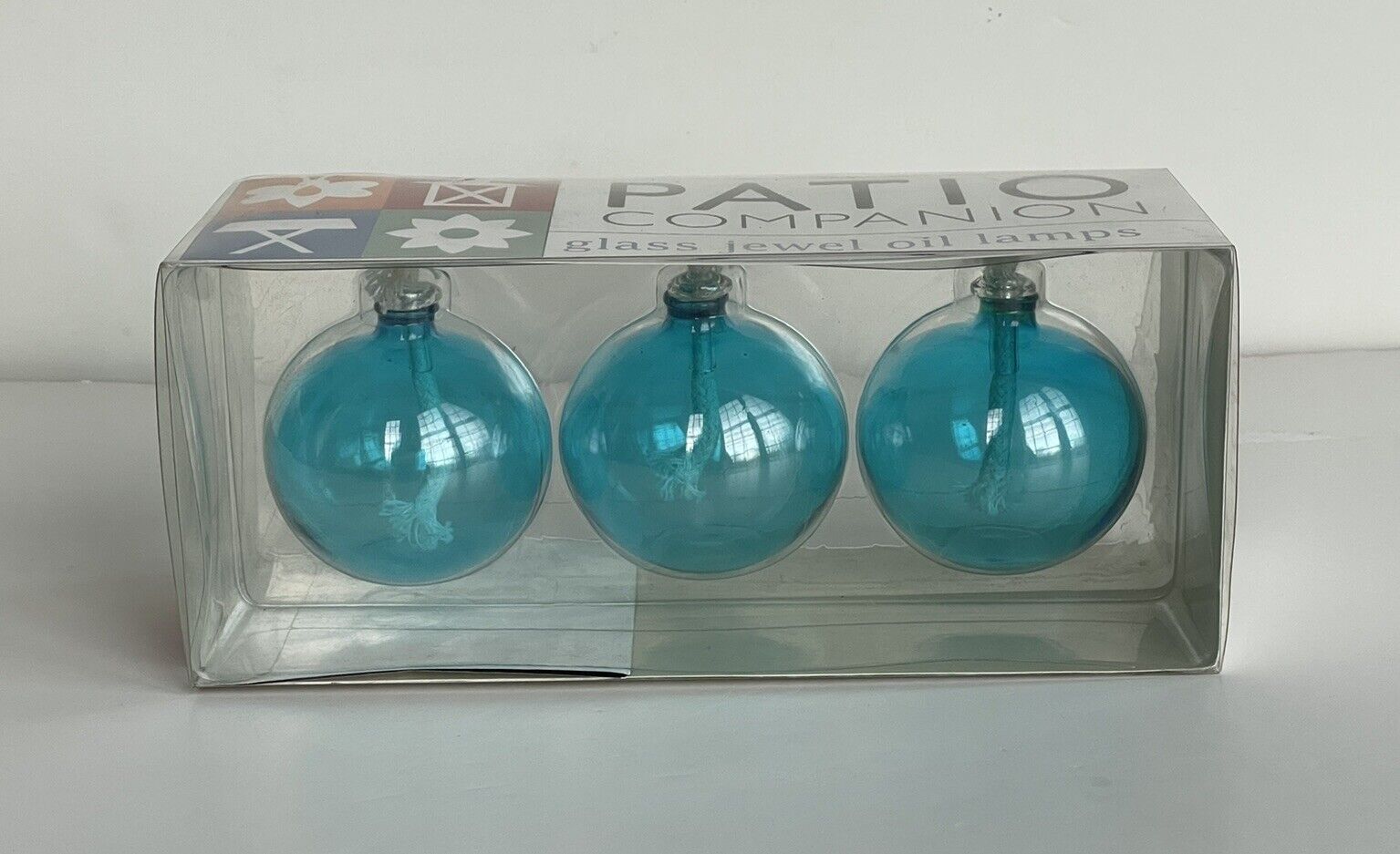 Glass Globe Ball Patio Oil Lamps Turquoise Round Set of 3 NIB