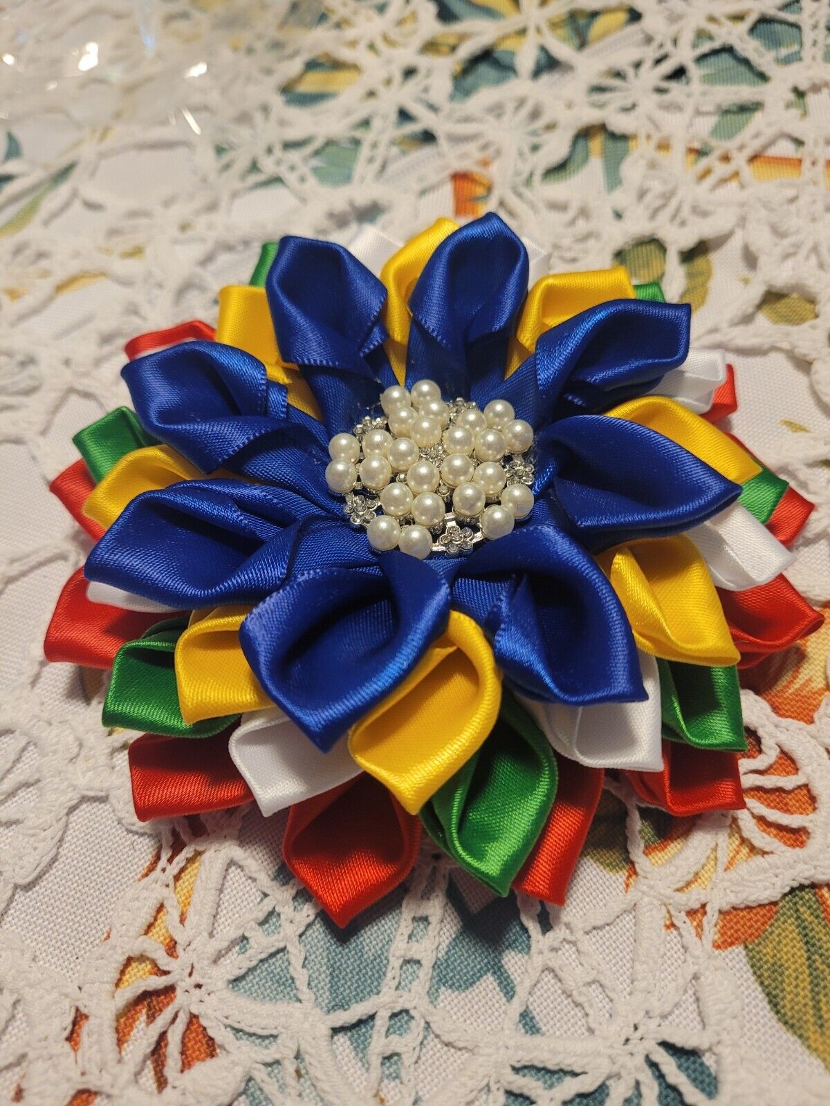 Masonic Order of the Eastern Star OES Ribbon Flower Brooch Pin