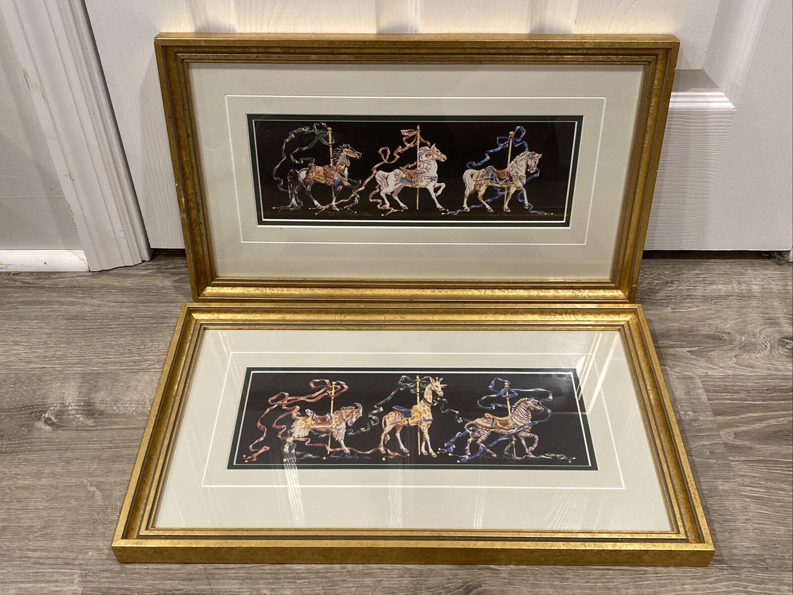 Nancy H. Strailey 2 Prints Carousel Horse SIGNED NUMBERED Framed Matted 9 X 11\