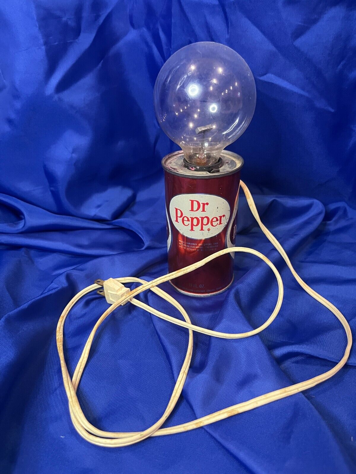 Handmade Lamp VINTAGE Edison Bulb Dr. Pepper Can Soda 12 oz Power Plug 1958-60