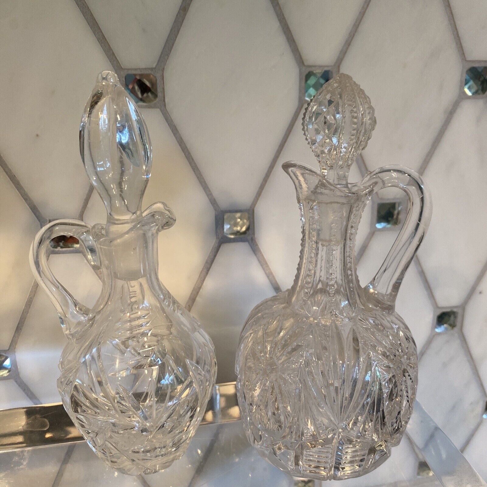 Lot Of 2, Small Glass/crystal Decanter Or Glass Cruet- VTG - Gorgeous