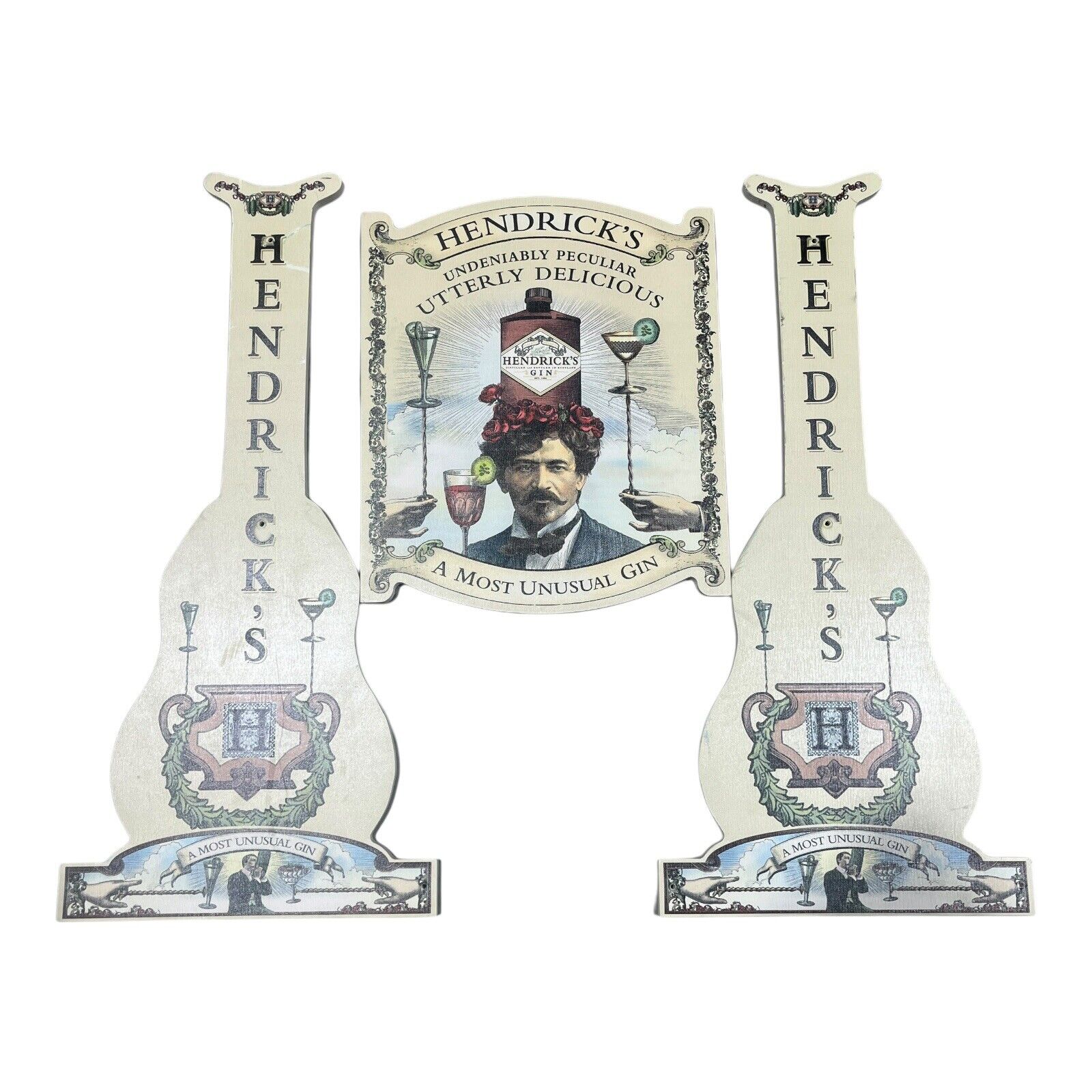 Rare Hendricks Gin Wooden Advertising Sign Man Cave Lot Of 3 High Quality Large