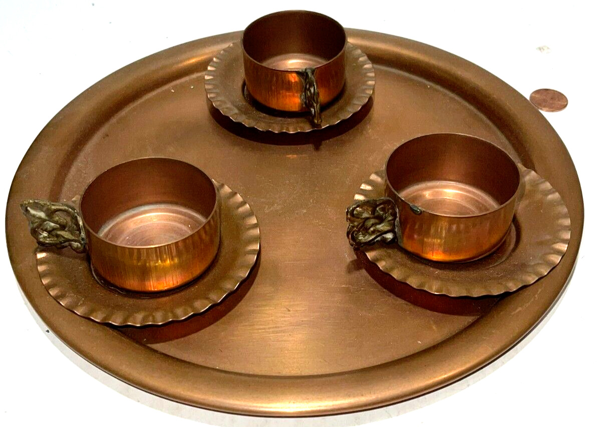 VTG 7 PC Set Copper Tea Coffee Cups, Saucers And Serving Tray
