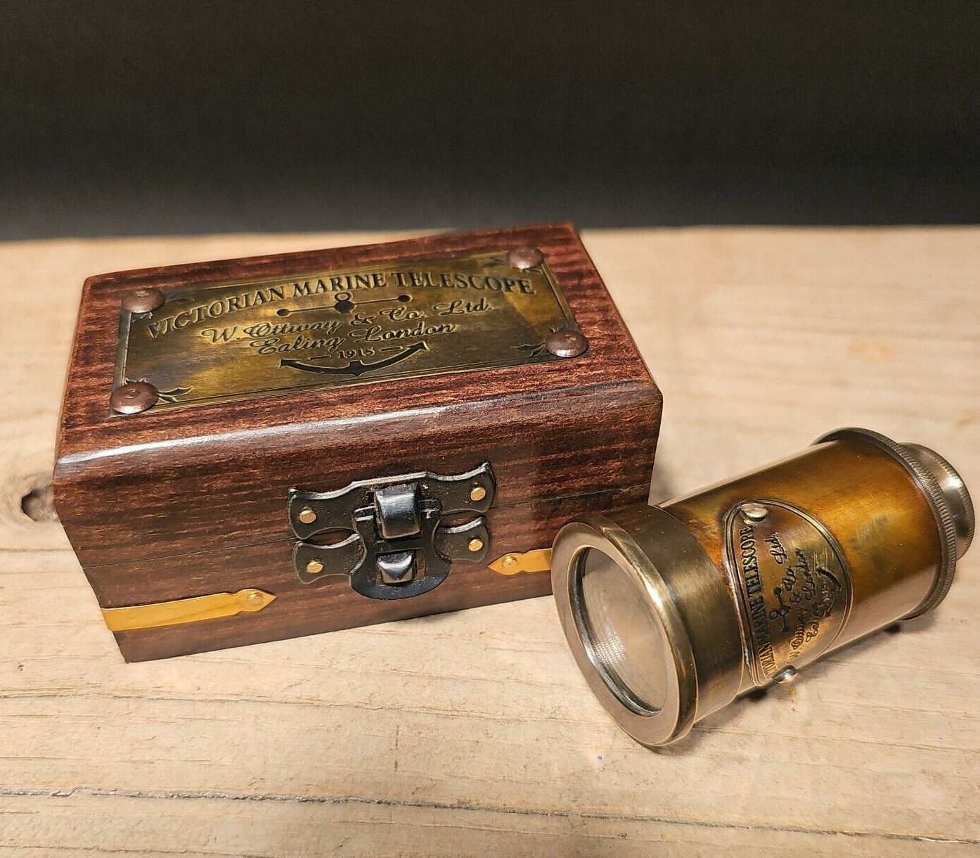 Vintage Antique Style Solid Brass Telescope w Box