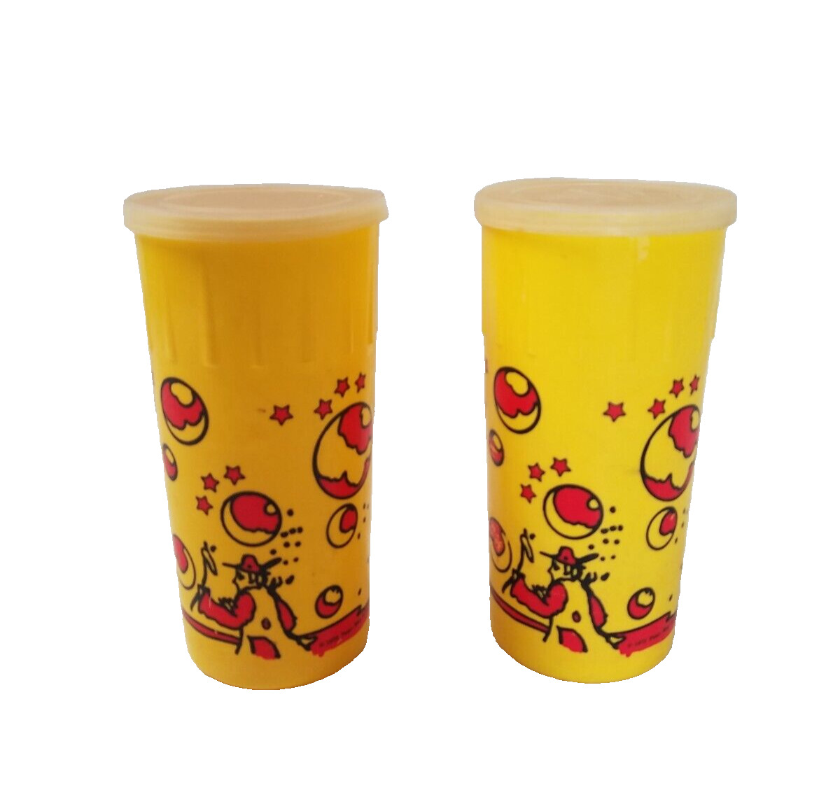 Two 2 Peter Max Jell-O 1972 Pop Art Plastic Cups Tumblers Pudding with Lids 1523