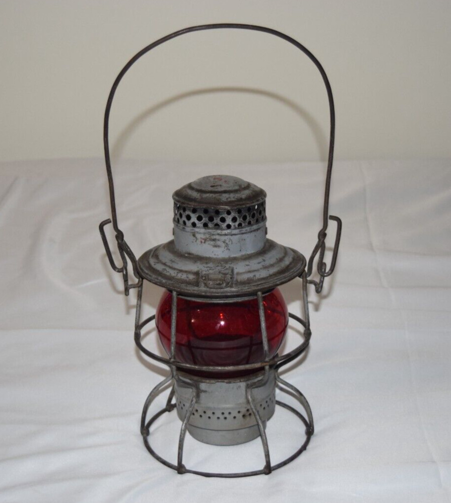 Antique The Adam's And Westlake Co. Adlake Reliable Railroad Lantern w/Red Globe