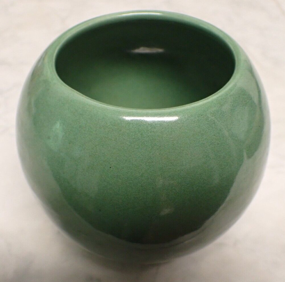 Vintage Haeger Round Vase Planter Art Pottery Green 4\