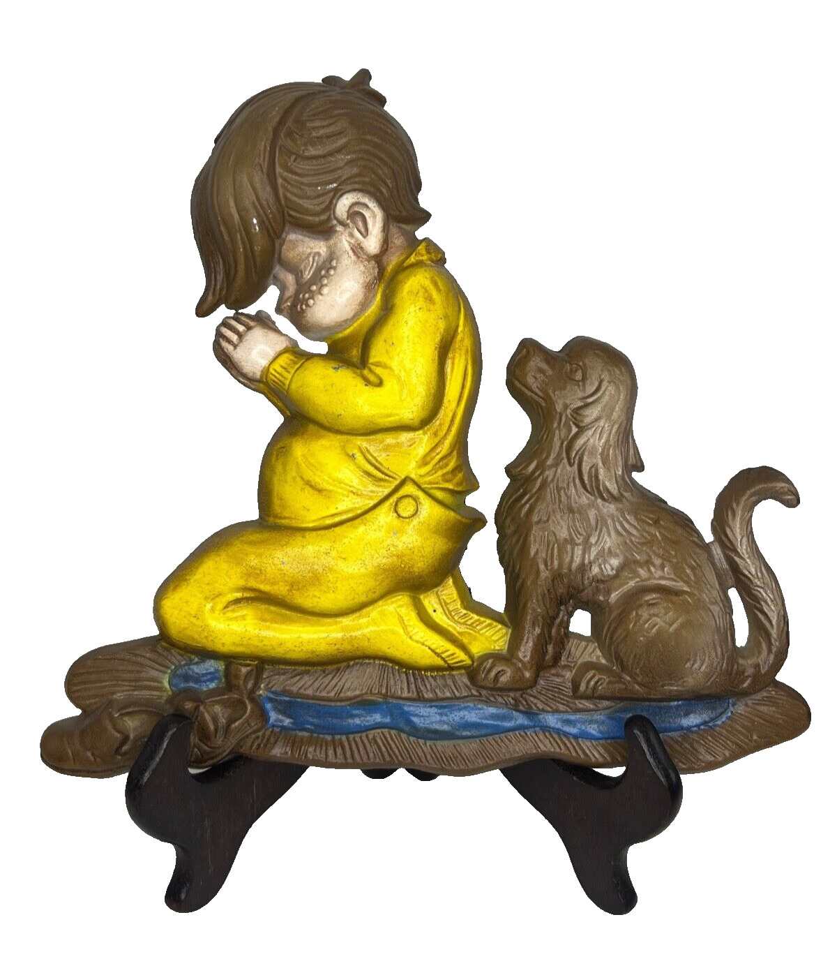 Sexton Cast Metal Boy with Dog Praying Wall Plaque  9\