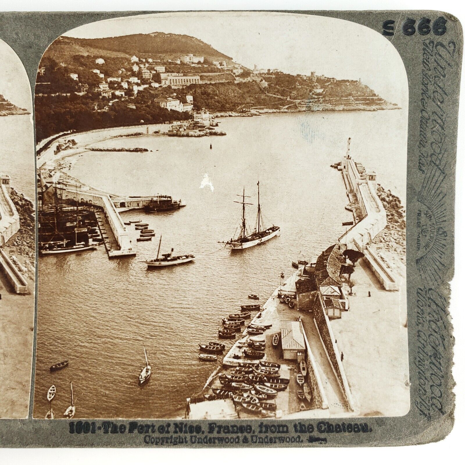 Port Nice French Riviera Stereoview c1900 Tall Ship Harbor Boats France A2103