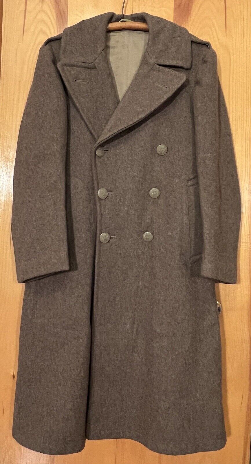 Vintage WW2 US Army Military Melton Wool Overcoat Trench Coat Size 36 S