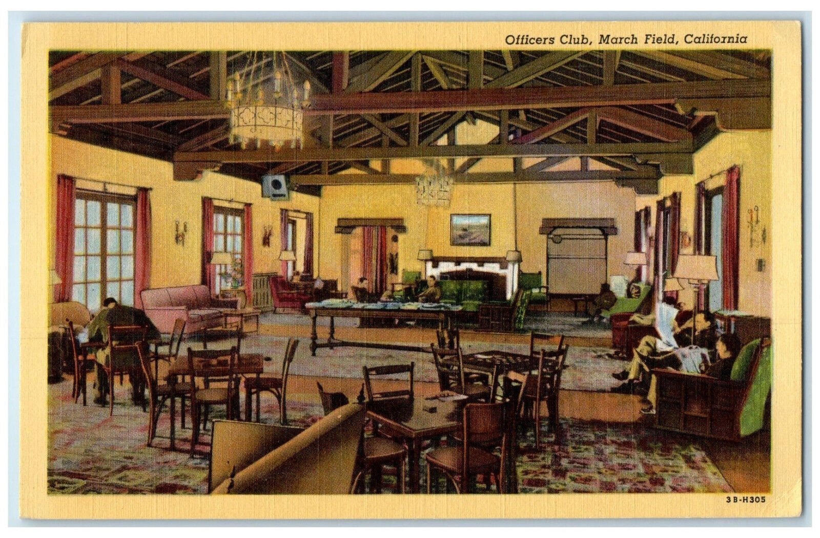 c1940's Officers Club March Field Interior Lobby California CA Postcard